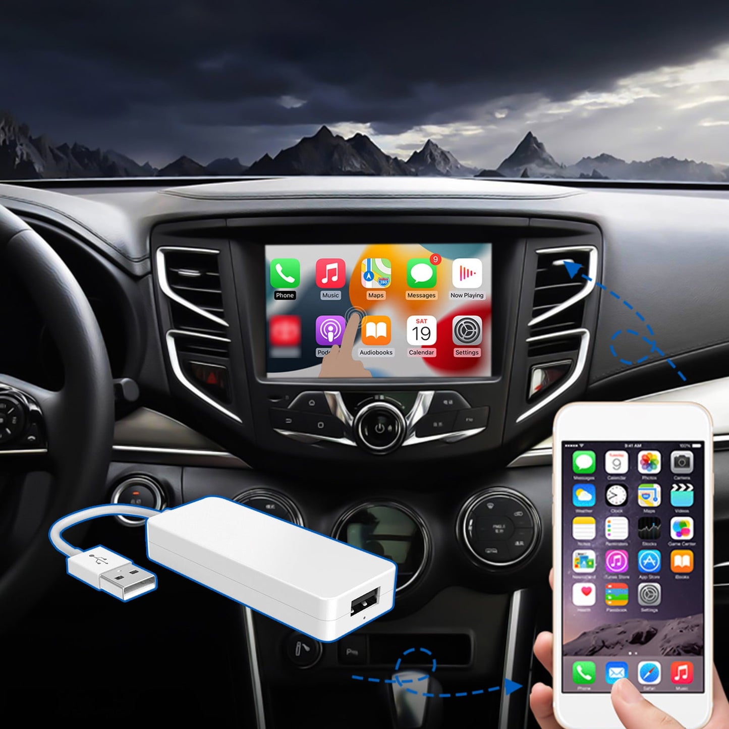 "Christmas Savings ""Feltree Car Essential Product USB Wired Carplay Adapter Android Auto,With Android System Version 4.4 And Above,Support Mirror Screen & Two-Way Interaction"""