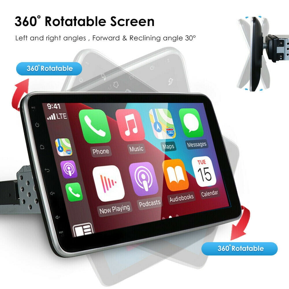 Single 1 DIN Rotatable 10.1'' Android 10 Bluetooth Car GPS Navigation WiFi Stereo Radio Apple CarPlay