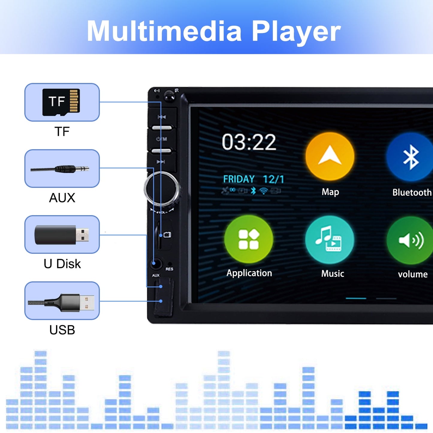Double 2 DIN Car Stereo Radio with Backup Camera, 7" HD MP5 Digital Display Touch Screen, Bluetooth 4.2/ MP5 Player/ FM Car Radio