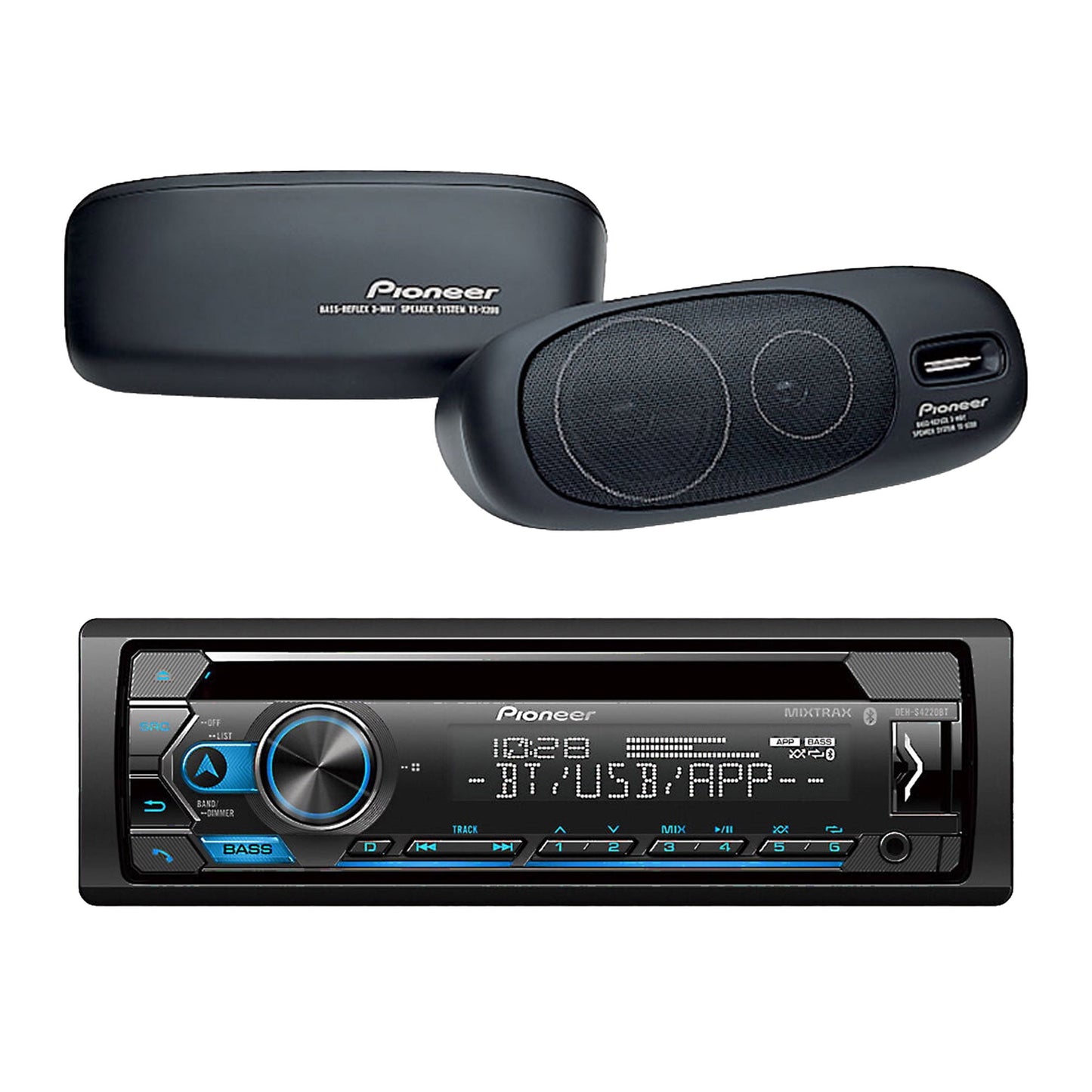 Pioneer DEH-S4220BT In-dash CD with Amazon Alexa, Pioneer Smart Sync App, Bluetooth and 1 Pair of Pioneer TS-X200 - 3-Way Surface Mount Speaker