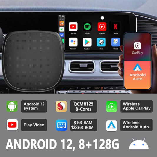ZHNN Android 12 Wireless CarPlay AI Box  for Car with OEM Wired Carplay, 8+128G,   Wireless Car Play & Android Auto Magic Box, Multimedia Video Box  Built in Netflix/Youtube/Spotify to Your Car