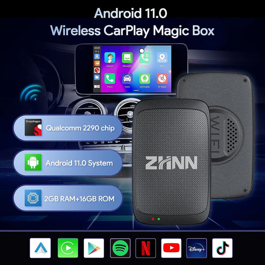 ZHNN Wireless Carplay AI Box with Netflix YouTube, Magic Box Carplay Stream Media to Your Car AI Box Lite Support TF Card Slot Convert Factory Wired Carplay to Wireless Carplay/Android Auto