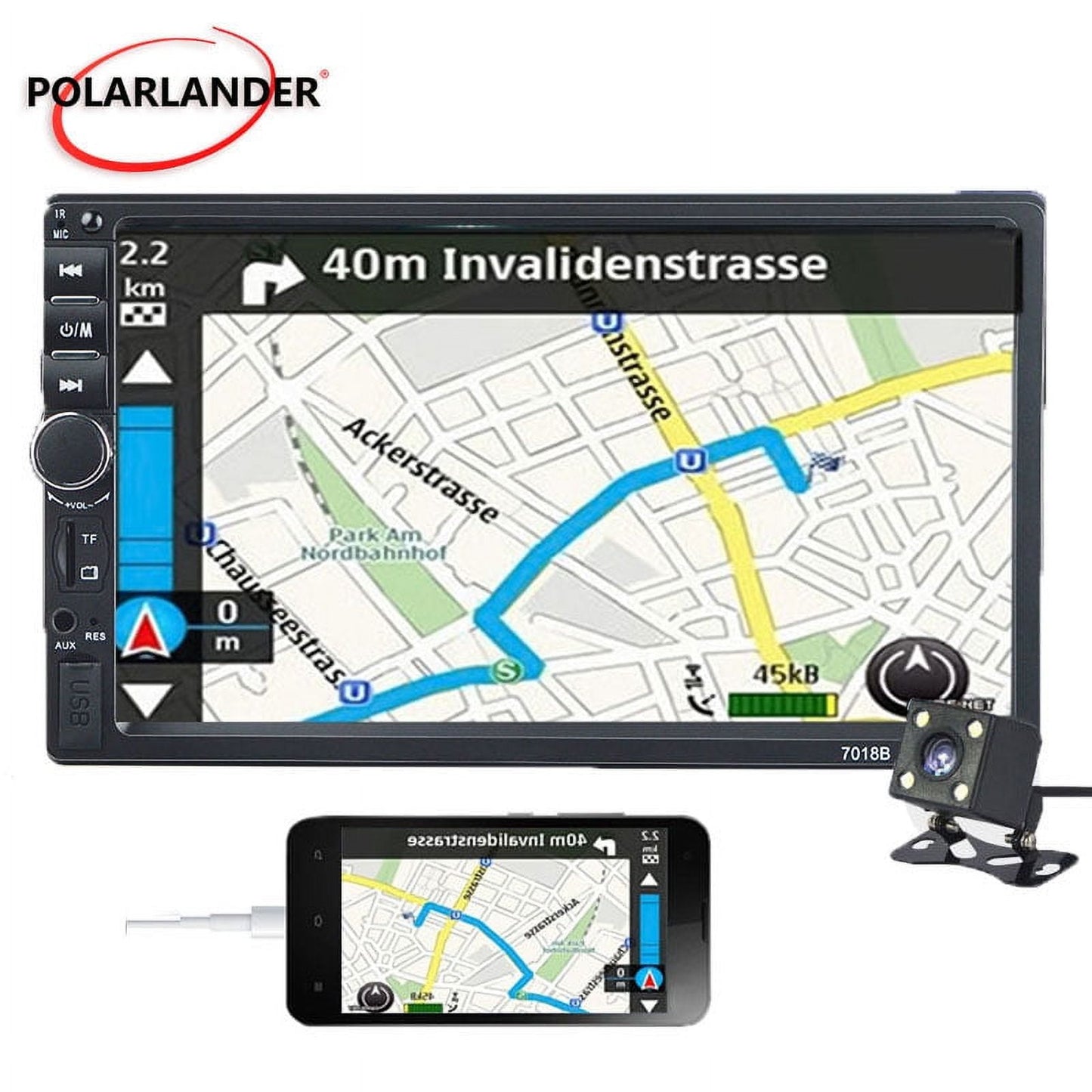 Polarlander Double Din Car Stereo Player Car Audio 7-inch HD Touch Screen Car Radio Bluetooth with Multimedia SD USB FM AUX MP5/4/3 Mirror Link Function with 4LED Backup Camera