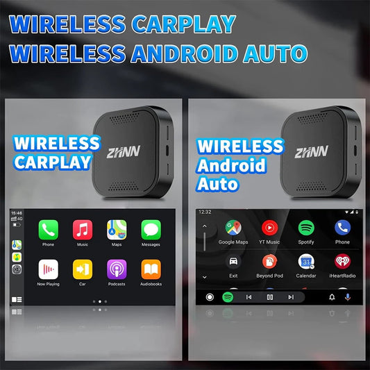 ZHNN Wireless CarPlay Android Auto Multimedia Video Box,4G Cellular,4GB+64GB,8Core, Built-in Navigation, Support SIM&TF Card Bluetooth,Only Support Car with OEM Wired CarPlay